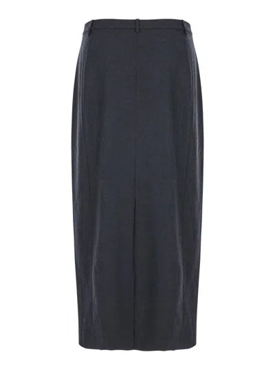 Theory Midi Grey Skirt With Slit In Wool Blend Woman In Grey