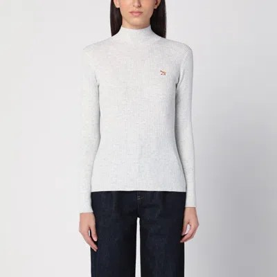 Maison Kitsuné Light Grey Wool And Cotton Turtleneck In Gray