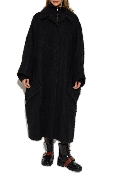 Shop Maison Margiela Bouclé Straight Hem Oversized Coat In Black