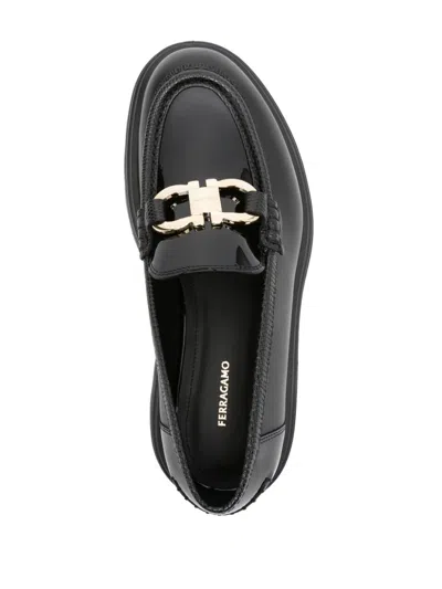 Ferragamo Brooke Loafers With Chunky Sole And Gold-tone Hardware In Black