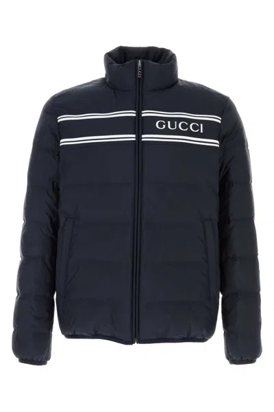 Shop Gucci Navy Blue Polyester Down Jacket In Navy E Mix