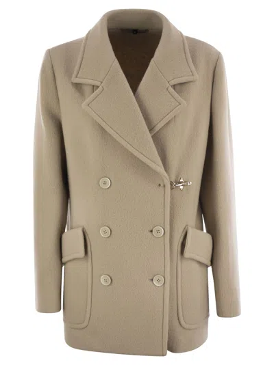 Fay Wool And Cashmere Peacoat In Carne Medio