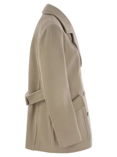 Fay Wool And Cashmere Peacoat In Carne Medio