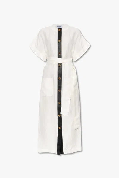 Ferragamo Short-sleeve Belted Maxi Dress In White