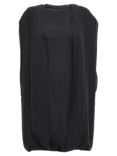 The Row Draped Silk Mini Dress In Black