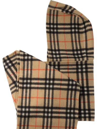 Shop Burberry Checked Hooded Fringed-edge Scarf In Sand