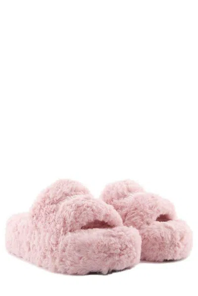 Shop Balenciaga Political Furry Platform Sandals In Light Pink