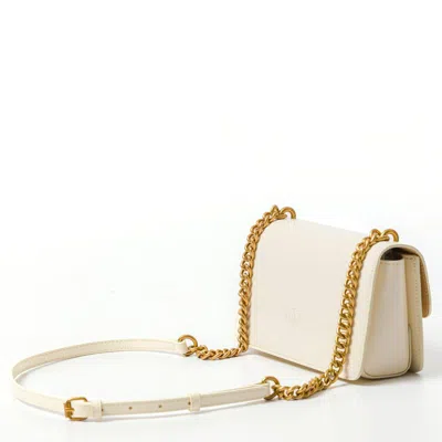 Shop Pinko Love One Logo Plaque Mini Shoulder Bag In Bianco Seta-antique Gold