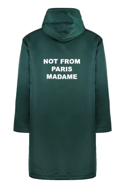 Drôle De Monsieur Slogan Nylon Parka In Green