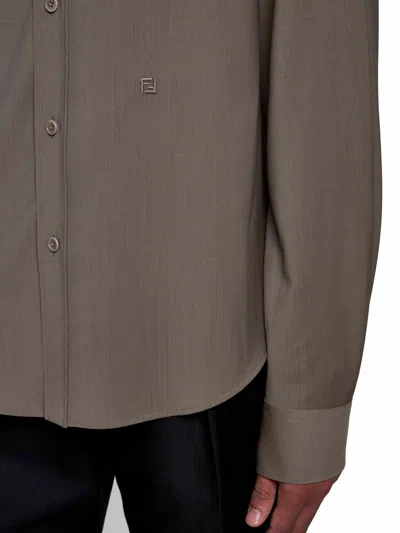 Fendi Long Sleeved Buttoned Shirt In Nutmeg