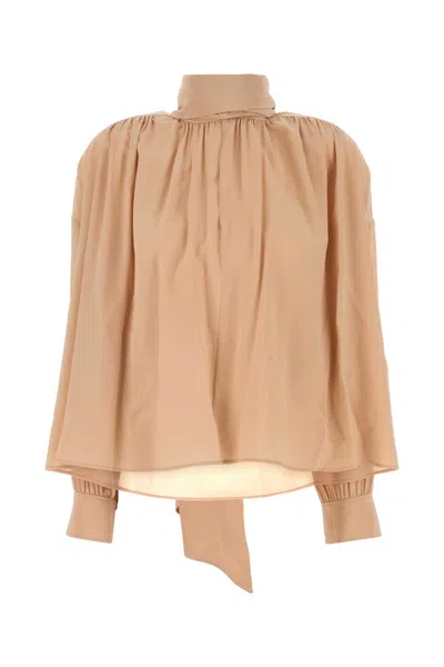 Shop Chloé Skin Pink Georgette Blouse In Beige