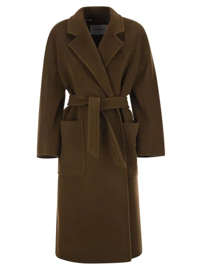 Shop Max Mara Belted Long-sleeved Coat In Leather Brown