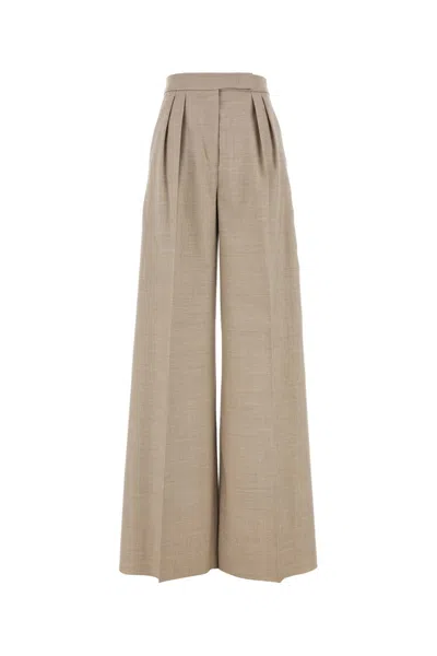 Shop Max Mara Cappuccino Wool Entrata Palazzo Pant In Beige