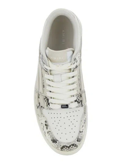 Shop Amiri Skull Grey Low Top Sneakers With Skull Patch In Snake Printed Leather Man In Bianco