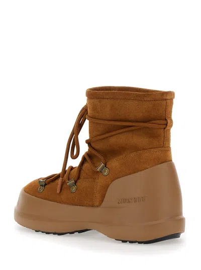 Moon Boot Luna Brown Ankle Boots With Laces In Suede And Tech Fabric Woman In Brandy