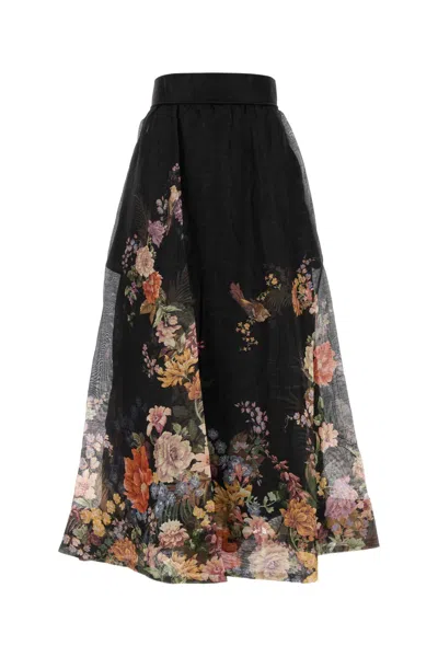 Shop Zimmermann Printed Linen Blend Pavilion Skirt In Nero