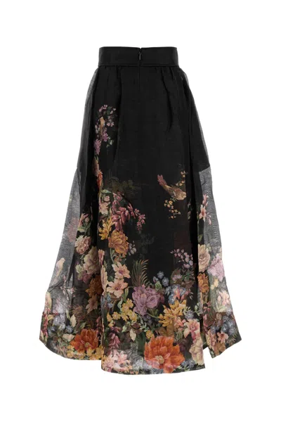 Shop Zimmermann Printed Linen Blend Pavilion Skirt In Nero