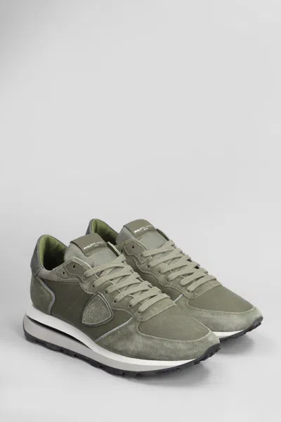 Philippe Model Tropez Haute Low Sneakers In Green Suede And Leather