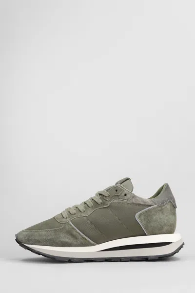 Philippe Model Tropez Haute Low Sneakers In Green Suede And Leather