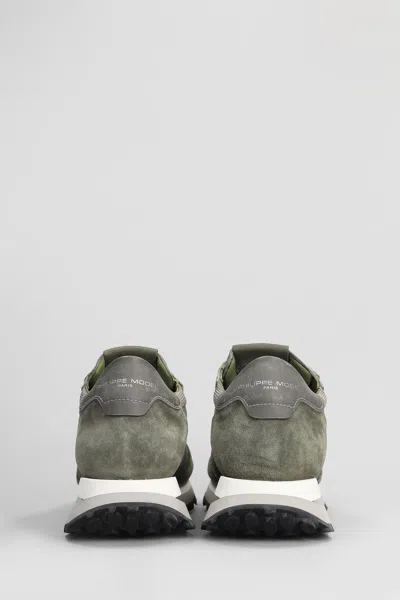 Philippe Model Tropez Haute Low Sneakers In Green Suede And Leather