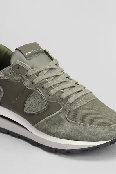 Philippe Model Tropez Haute Low Sneakers In Green Suede And Leather