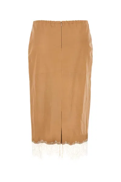 Shop Blumarine Camel Leather Skirt In Neutrals