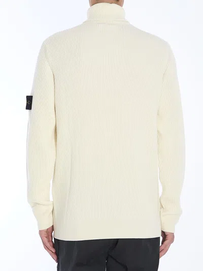 Shop Stone Island Turtleneck Sweater In Wool In Neutrals