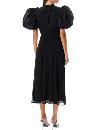 Shop Rotate Birger Christensen Puff Sleeve Midi Dress In Nero