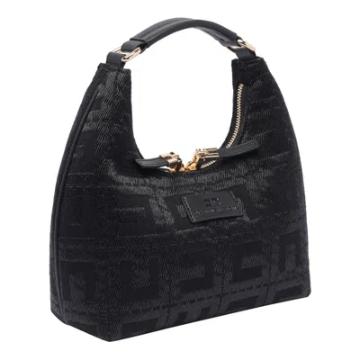 Shop Elisabetta Franchi Monogram Jacquard Logo Patch Hobo Bag In Black