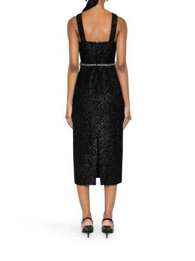 Shop Self-portrait Tinsel Boucle Midi Dress In Nero