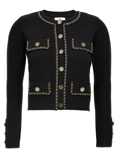 Shop Elisabetta Franchi Cropped Chain Profile Cardigan In Black