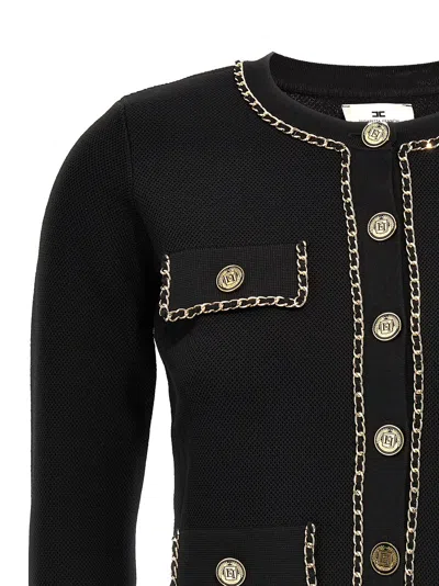 Shop Elisabetta Franchi Cropped Chain Profile Cardigan In Black