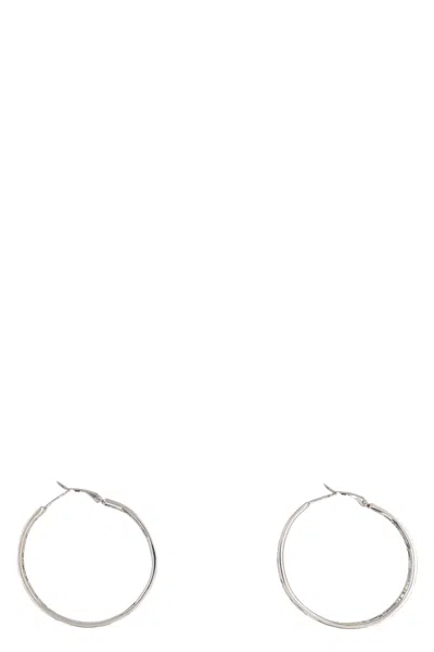 Shop Vetements Logo Hoop Earrings In Grigio