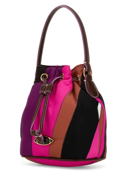 Shop Pucci Printed Nylon Yummy Bucket Bag In Pink/brown