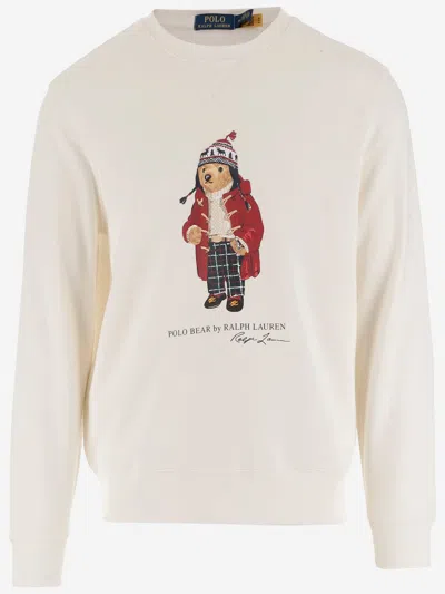 Shop Ralph Lauren Cotton Blend Sweatshirt With Polo Bear Pattern In White