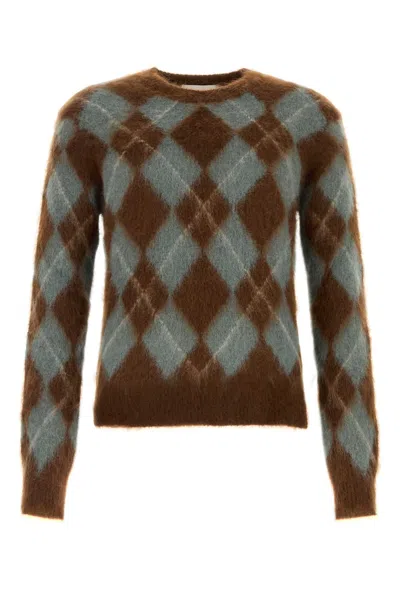 Shop Ami Alexandre Mattiussi Embroidered Alpaca And Mohair Blend Sweater In Brown/green