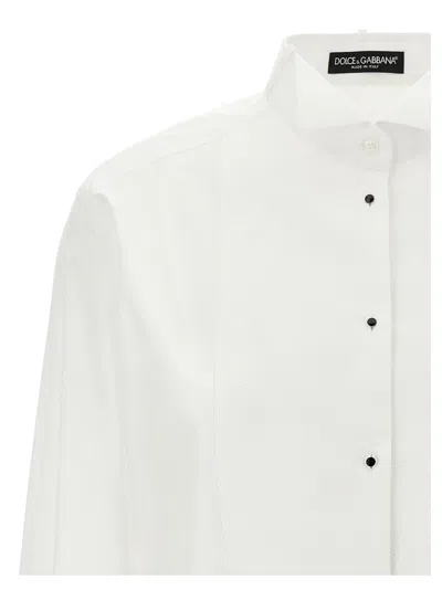 Shop Dolce & Gabbana Piquet Plastron Shirt In White