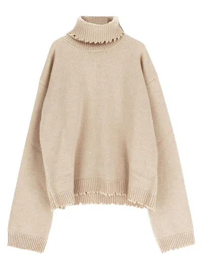 Uma Wang High-neck Frayed-hem Sweater In Beige