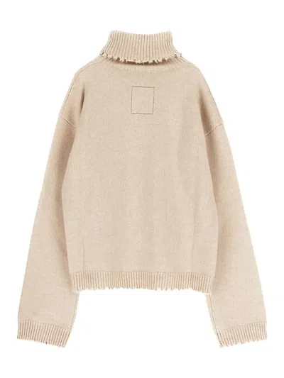 Uma Wang High-neck Frayed-hem Sweater In Beige