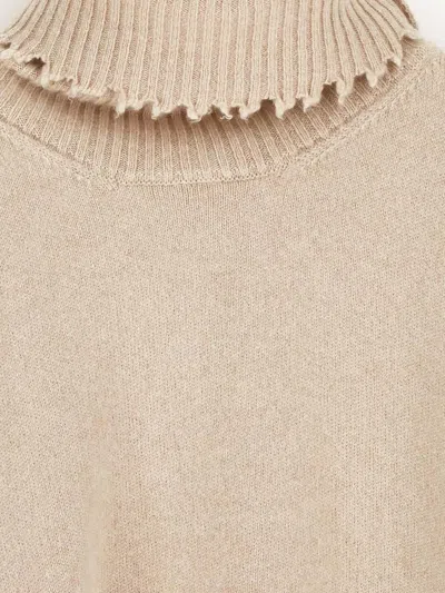 Uma Wang High-neck Frayed-hem Sweater In Beige