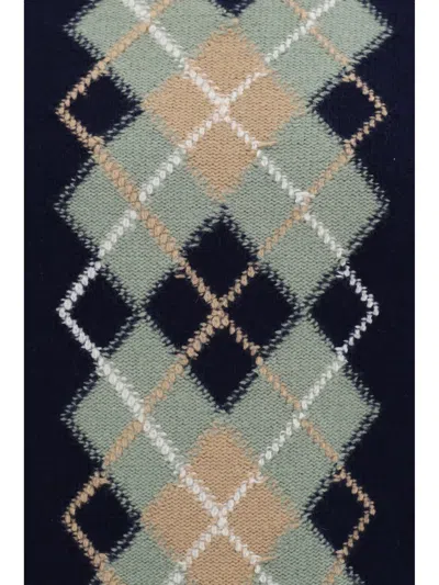 Ami Alexandre Mattiussi Blue Crewneck Sweater With Argyle Motif In Wool And Cashmere Man In Beige