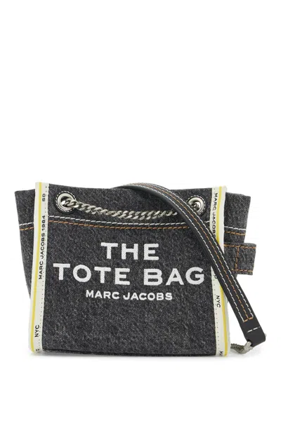 Shop Marc Jacobs The Denim Chain Crossbody Tote Bag In Grey