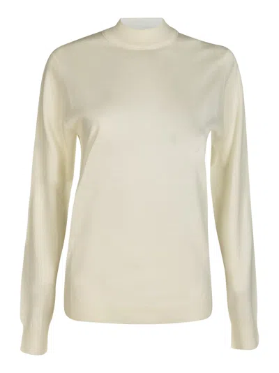 Shop Maison Margiela Rib Trim Plain Long-sleeved Sweater In Ivory