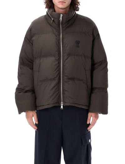 Ami Alexandre Mattiussi Ami De Coeur Logo Puffer Jacket In Brown