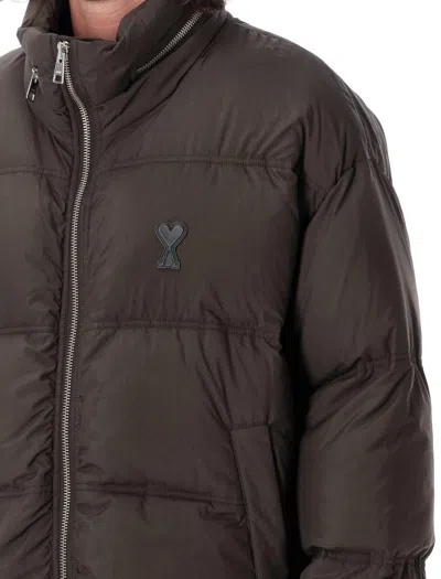 Ami Alexandre Mattiussi Ami De Coeur Logo Puffer Jacket In Brown