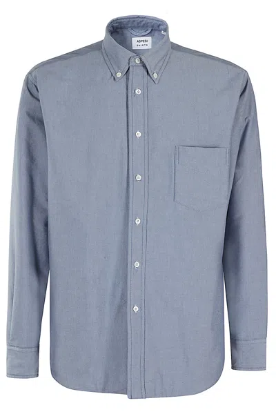 Aspesi Padded Cotton Shirt Jacket With Button-down Collar In Avio