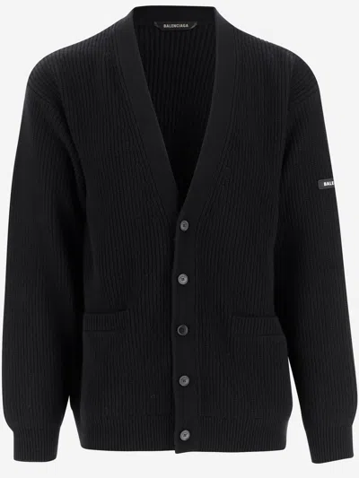 Shop Balenciaga Wool Cardigan In Black