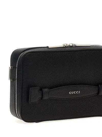 Gucci Logo Leather Shoulder Strap Crossbody Bags Black In Black