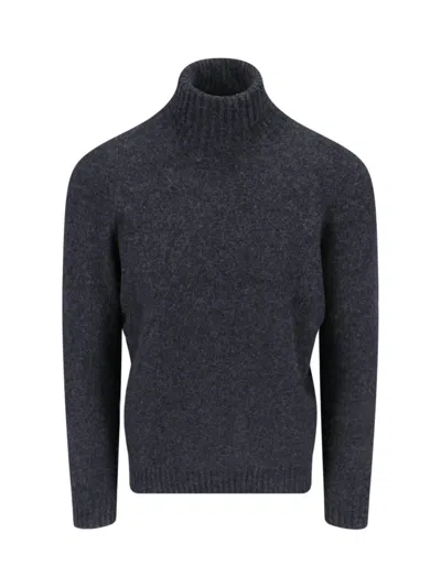 Drumohr Ribbed Turtleneck Sweater With Long Sleeves In Gray