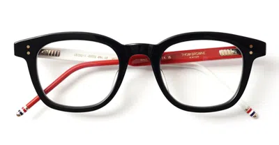 Shop Thom Browne Rectangular - Shiny Navy / Red / White Rx Glasses In Navy Blue